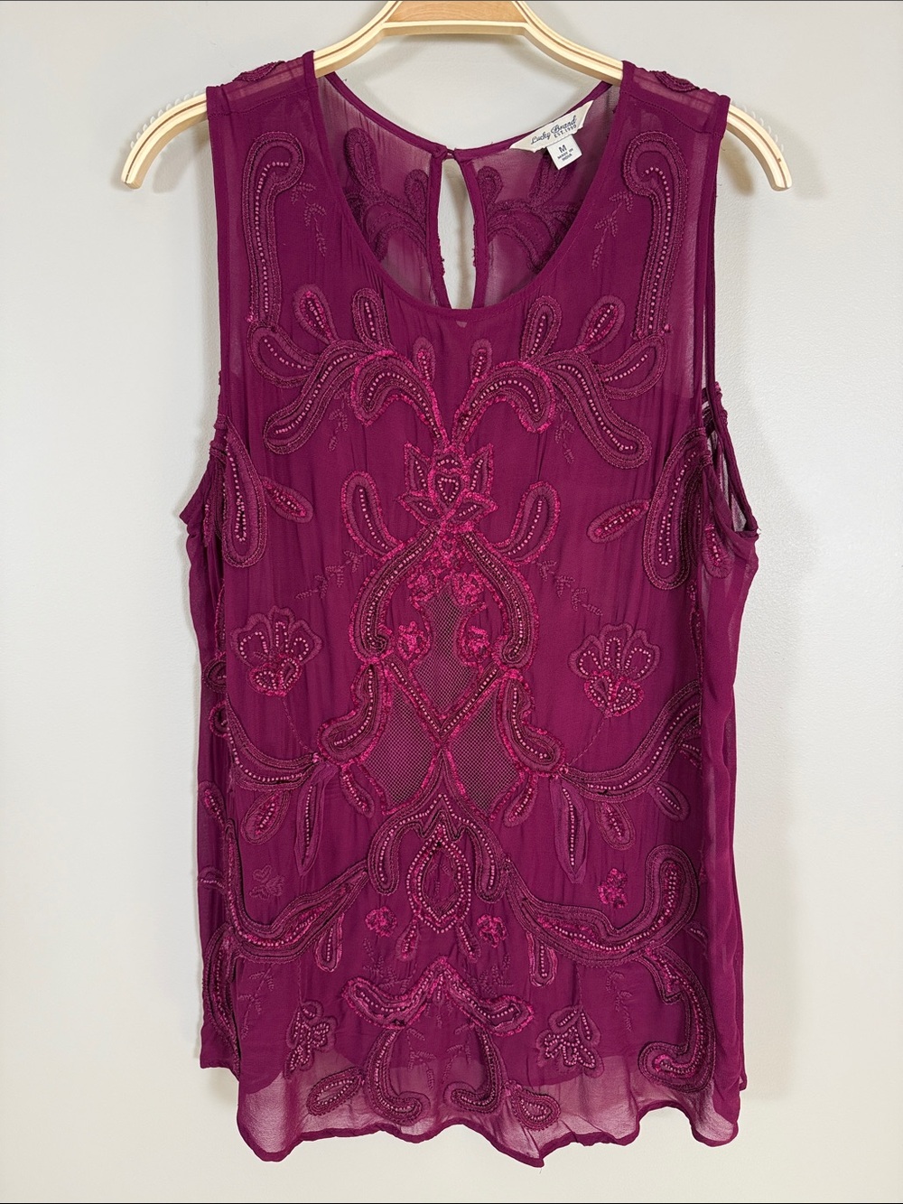 Lucky Brand Deep Plum Beaded Sleeveless Camisole